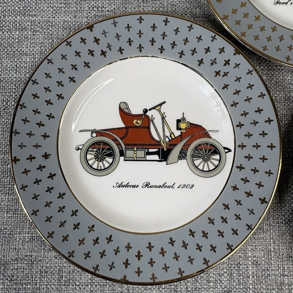 Cavalier Eggshell Karol China Antique Car Plates Fleur de Lis 22K Gold Set of 3